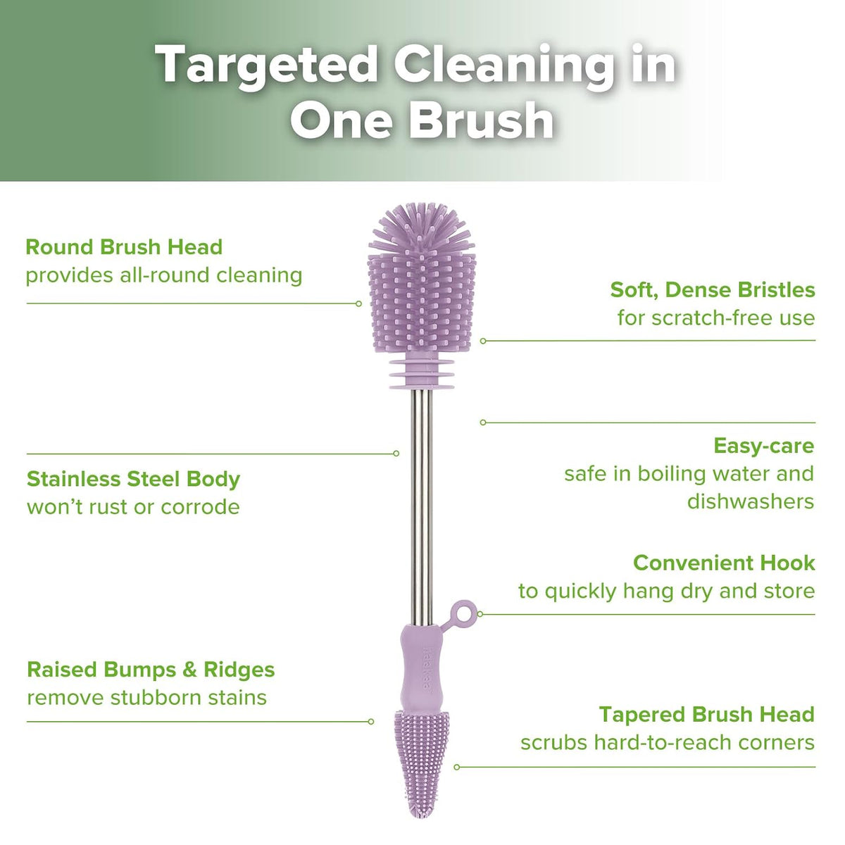 Silicone Bottle Brush for Baby Bottles & Crevices, SUVA Grey, 1PK