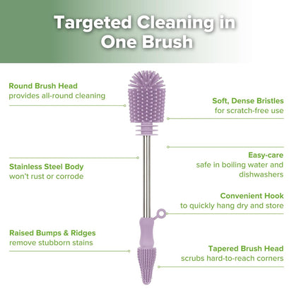 Silicone Bottle Brush for Baby Bottles & Crevices, SUVA Grey, 1PK