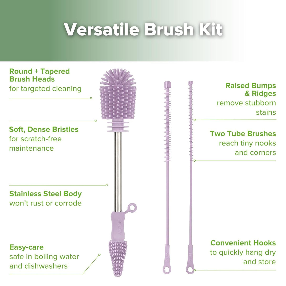 Silicone Bottle Brush for Baby Bottles & Crevices, SUVA Grey, 1PK