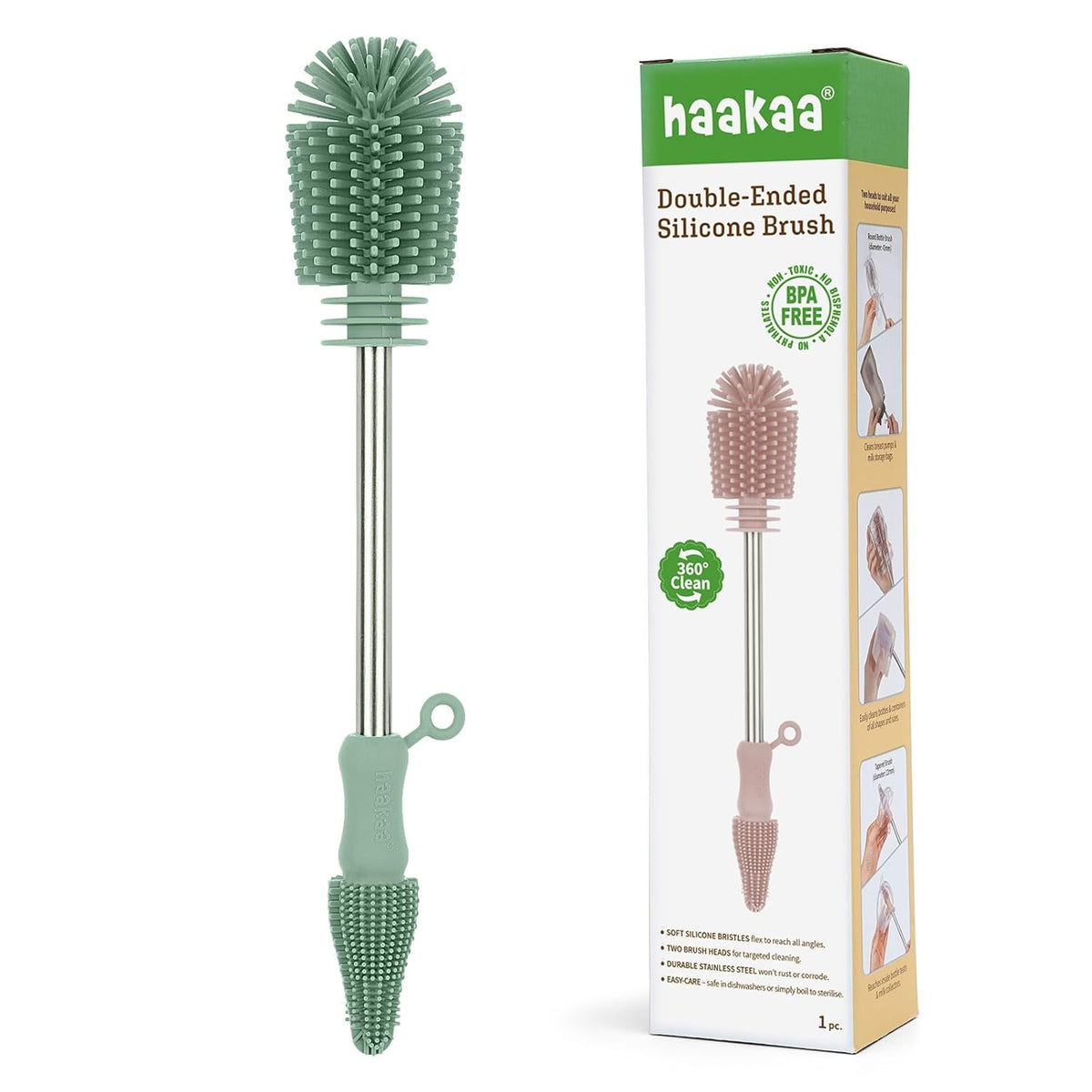 Silicone Bottle Brush for Baby Bottles & Crevices, SUVA Grey, 1PK