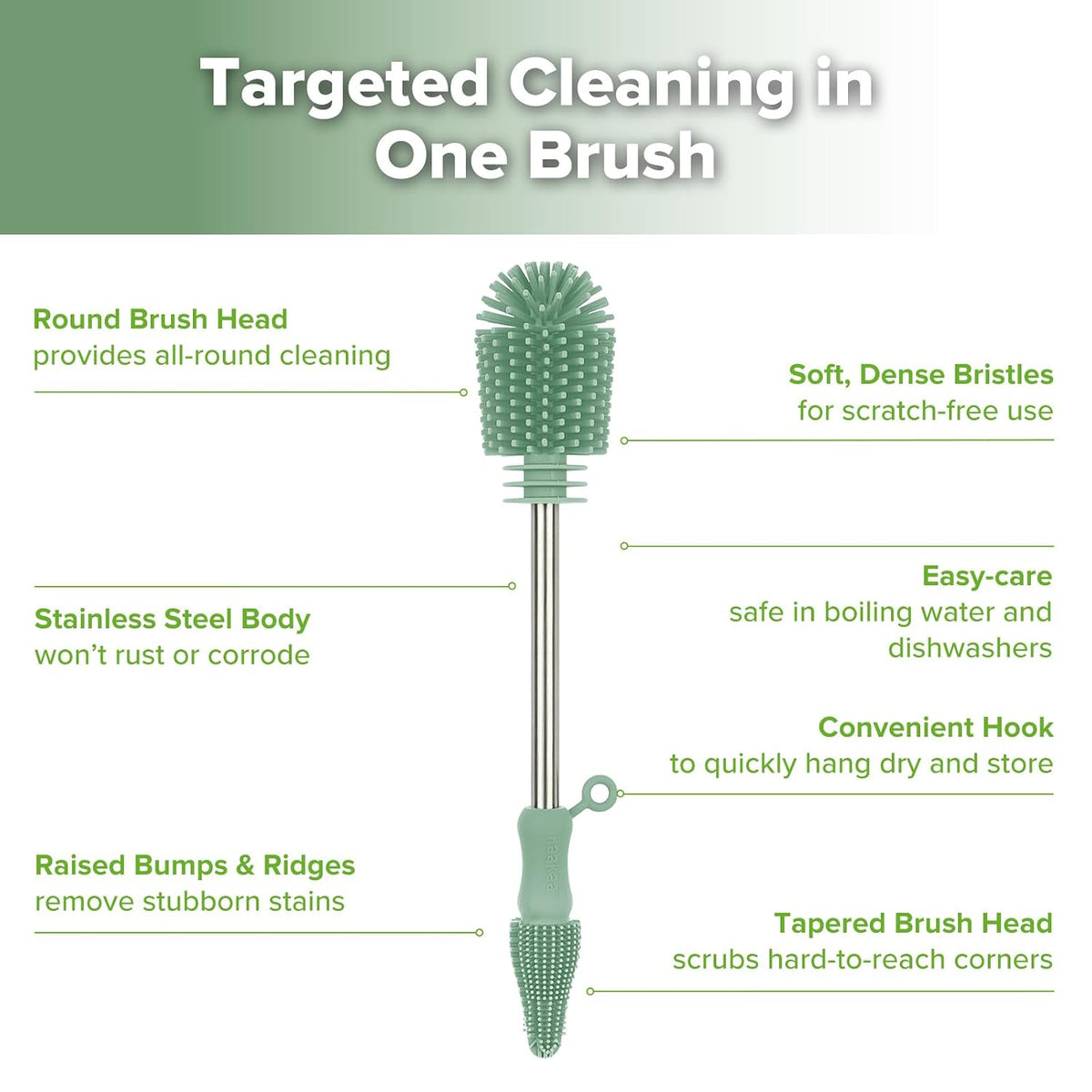 Silicone Bottle Brush for Baby Bottles & Crevices, SUVA Grey, 1PK