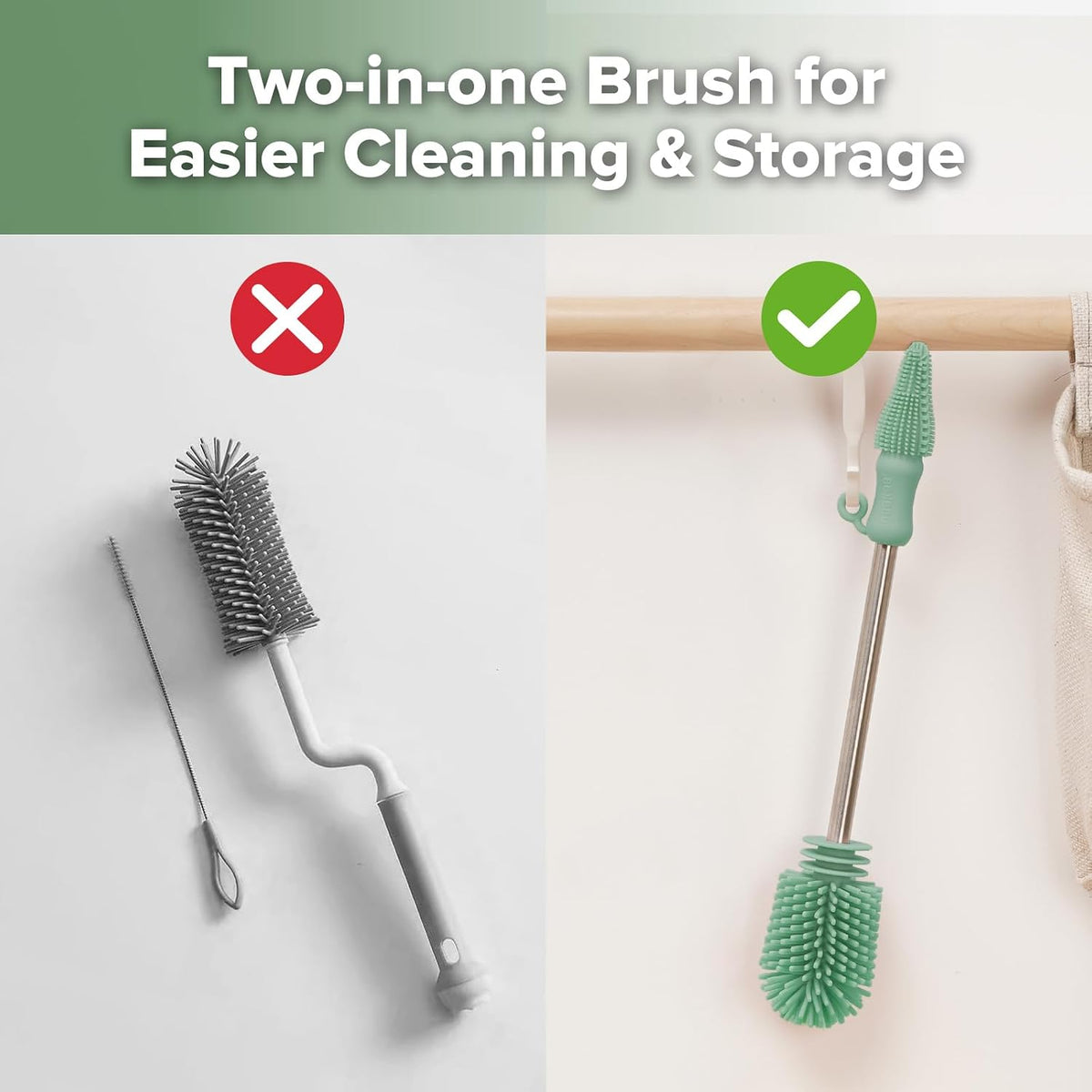Silicone Bottle Brush for Baby Bottles & Crevices, SUVA Grey, 1PK