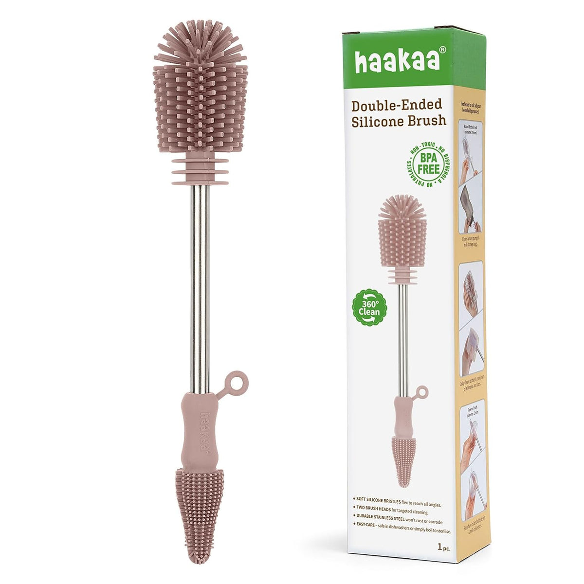Silicone Bottle Brush for Baby Bottles & Crevices, SUVA Grey, 1PK