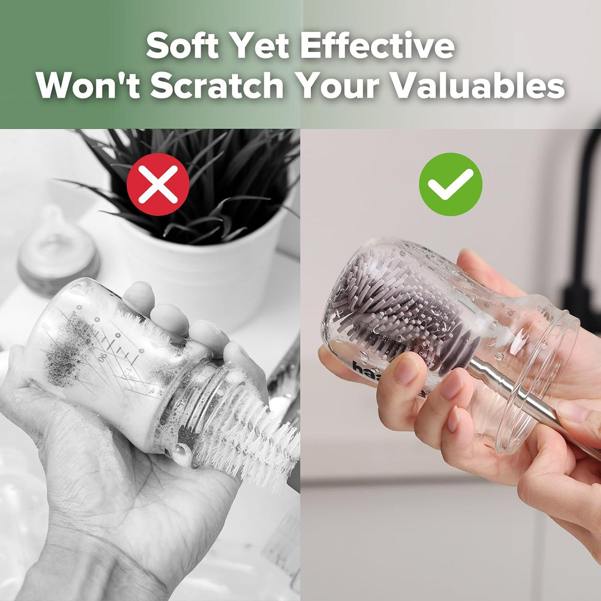 Silicone Bottle Brush for Baby Bottles & Crevices, SUVA Grey, 1PK