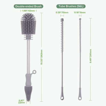 Silicone Bottle Brush for Baby Bottles & Crevices, SUVA Grey, 1PK