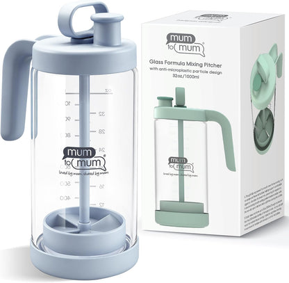 32oz Glass Formula Mixing Pitcher, Formula Pitcher Milk Pitcher, Premium Borosilicate Microplastic-Free Leak-Proof Design, Breastmilk Storage, Dishwasher Safe & Thermal Shock Resistant(Light blue)