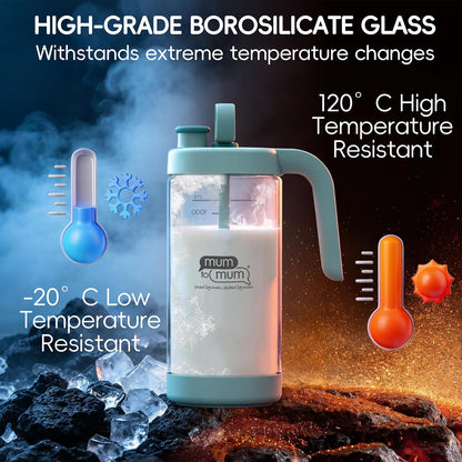 32oz Glass Formula Mixing Pitcher, Formula Pitcher Milk Pitcher, Premium Borosilicate Microplastic-Free Leak-Proof Design, Breastmilk Storage, Dishwasher Safe & Thermal Shock Resistant(Light blue)