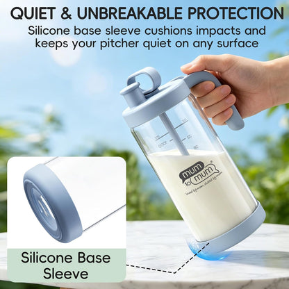 32oz Glass Formula Mixing Pitcher, Formula Pitcher Milk Pitcher, Premium Borosilicate Microplastic-Free Leak-Proof Design, Breastmilk Storage, Dishwasher Safe & Thermal Shock Resistant(Light blue)