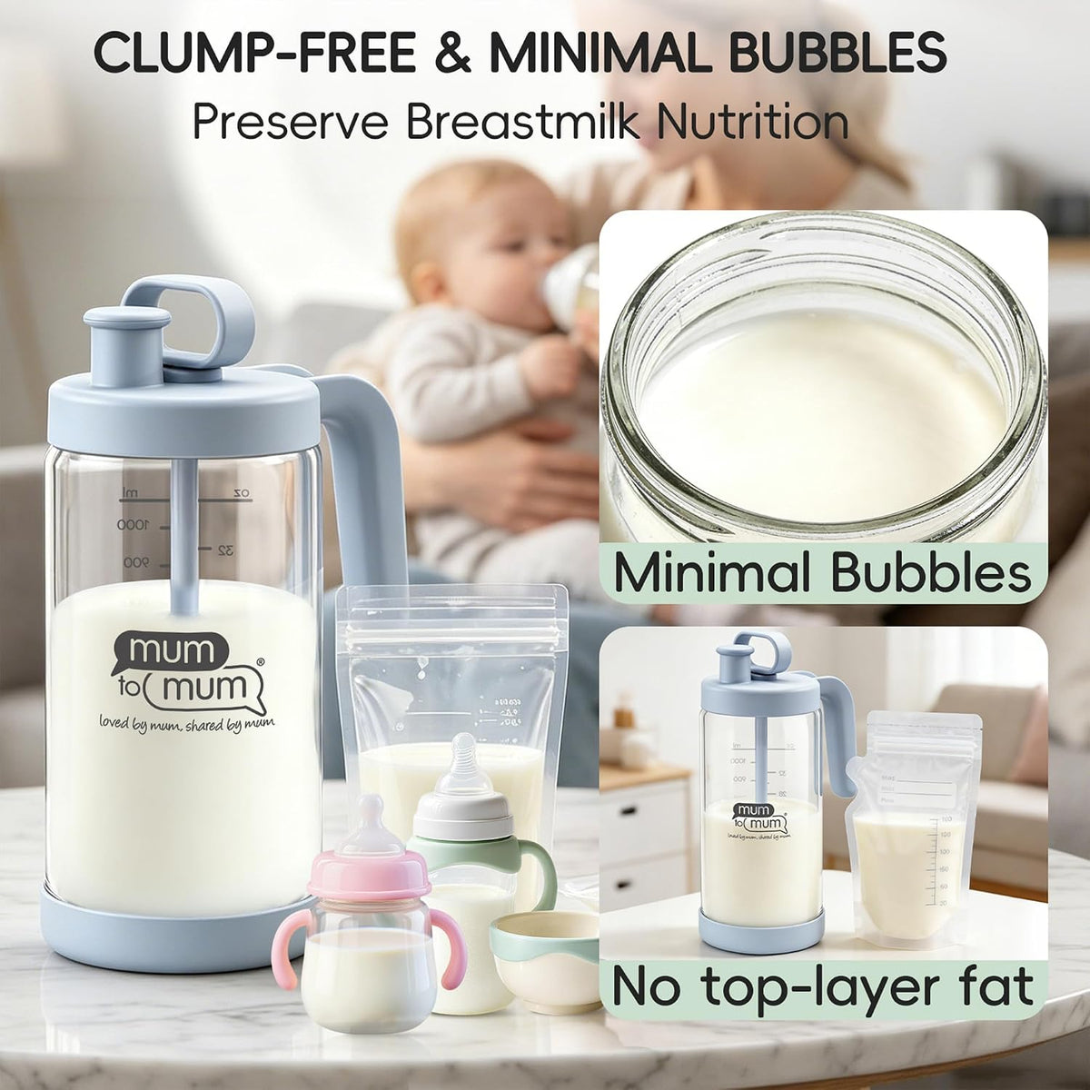 32oz Glass Formula Mixing Pitcher, Formula Pitcher Milk Pitcher, Premium Borosilicate Microplastic-Free Leak-Proof Design, Breastmilk Storage, Dishwasher Safe & Thermal Shock Resistant(Light blue)