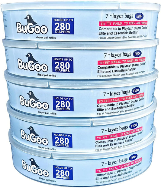 Round Diaper Pail Refill Bags Compatible with Diaper Genie & Munchkin, 7-layer Thick Odor Lock Unscented Trash Disposal, 5 Pack 1400 Count