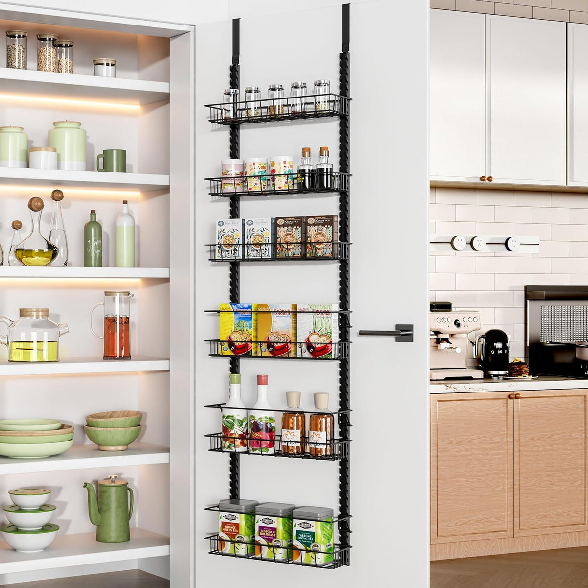 9 Tier Over Door Pantry Organizer, 2-in-1 Adjustable Spice Rack