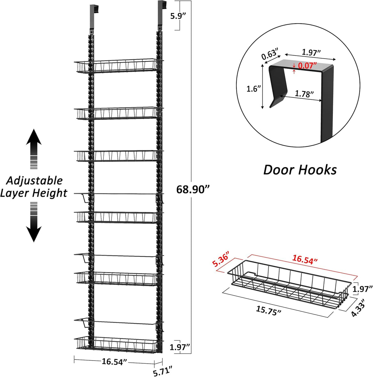 9 Tier Over Door Pantry Organizer, 2-in-1 Adjustable Spice Rack