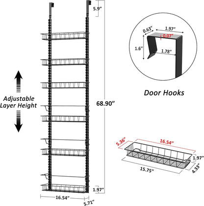 9 Tier Over Door Pantry Organizer, 2-in-1 Adjustable Spice Rack