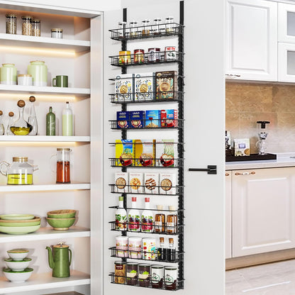 9 Tier Over Door Pantry Organizer, 2-in-1 Adjustable Spice Rack