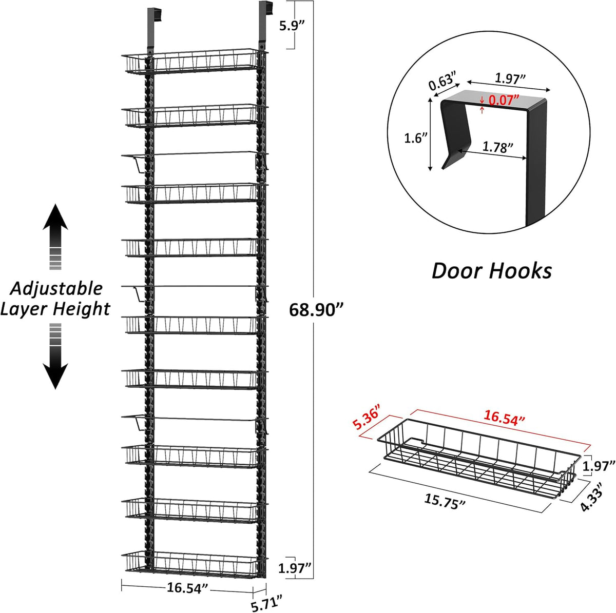 9 Tier Over Door Pantry Organizer, 2-in-1 Adjustable Spice Rack