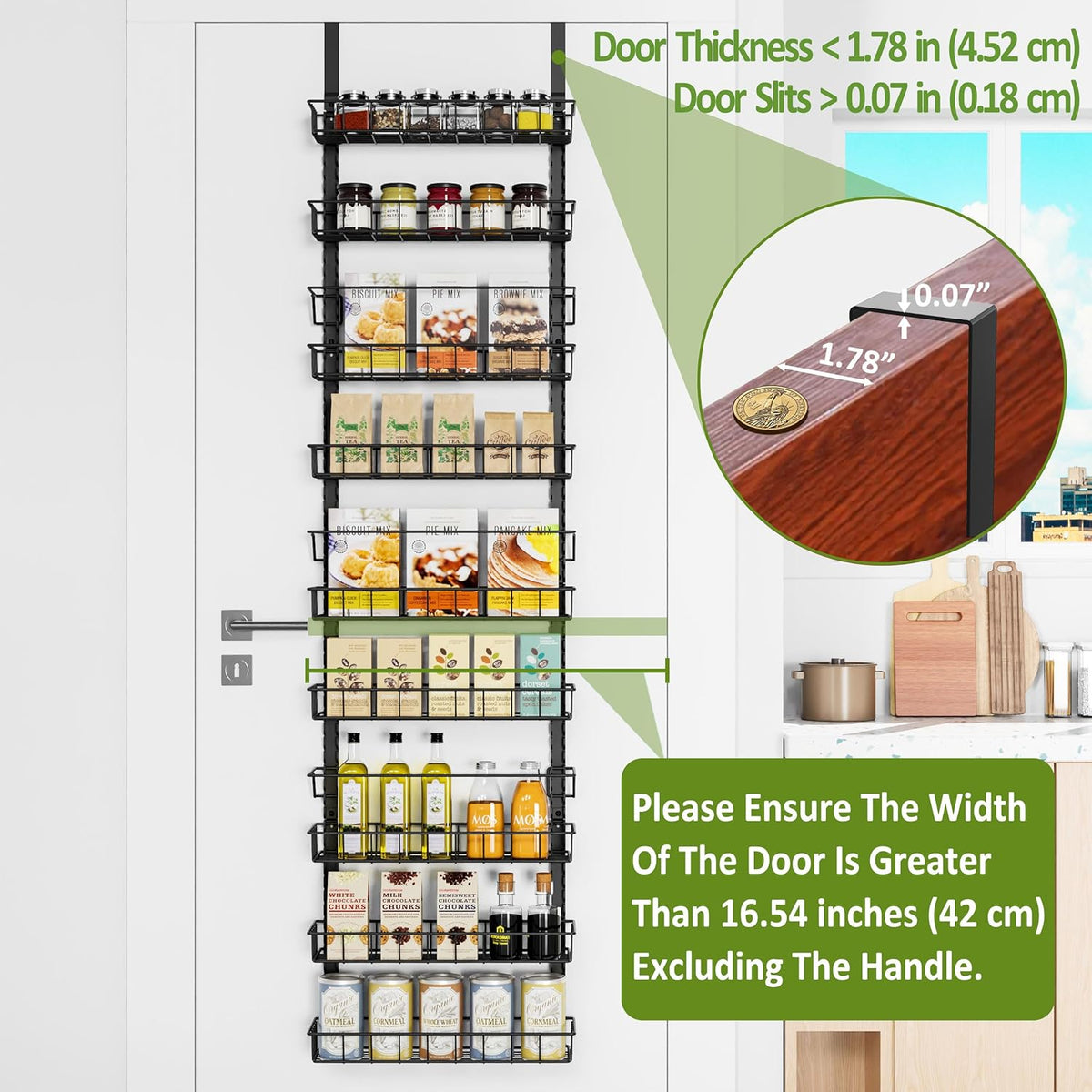 9 Tier Over Door Pantry Organizer, 2-in-1 Adjustable Spice Rack