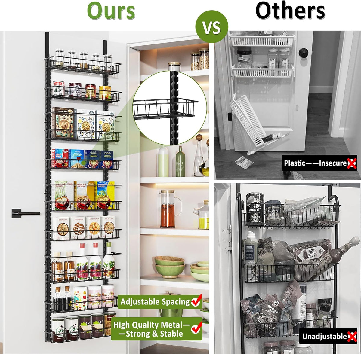 9 Tier Over Door Pantry Organizer, 2-in-1 Adjustable Spice Rack