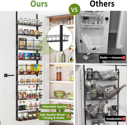 9 Tier Over Door Pantry Organizer, 2-in-1 Adjustable Spice Rack