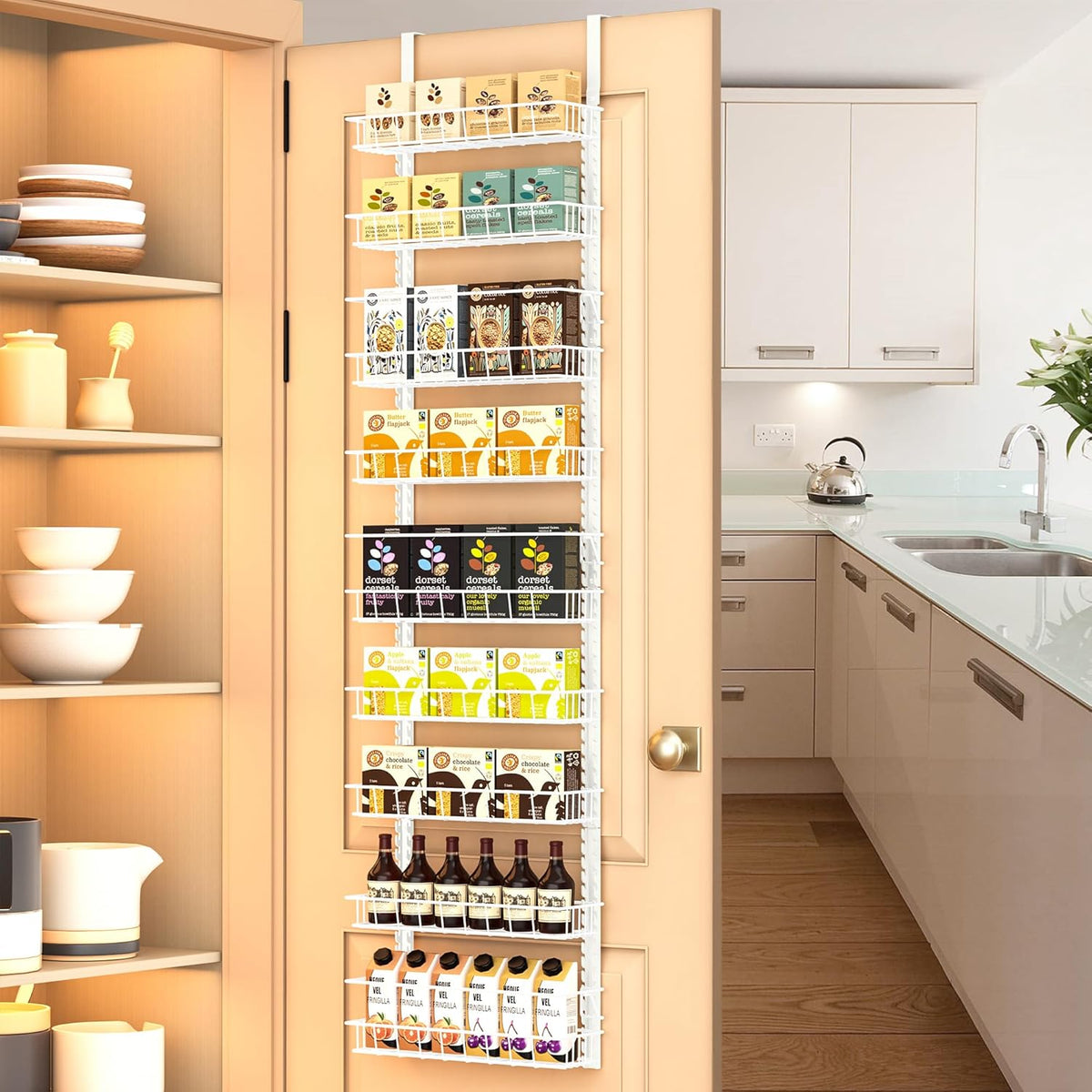 9 Tier Over Door Pantry Organizer, 2-in-1 Adjustable Spice Rack