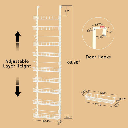 9 Tier Over Door Pantry Organizer, 2-in-1 Adjustable Spice Rack