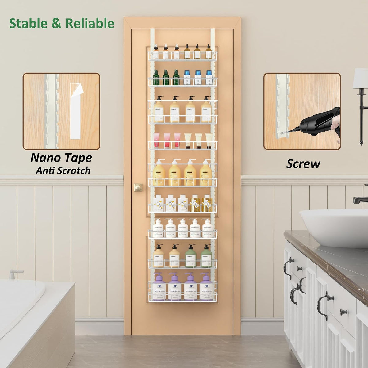 9 Tier Over Door Pantry Organizer, 2-in-1 Adjustable Spice Rack