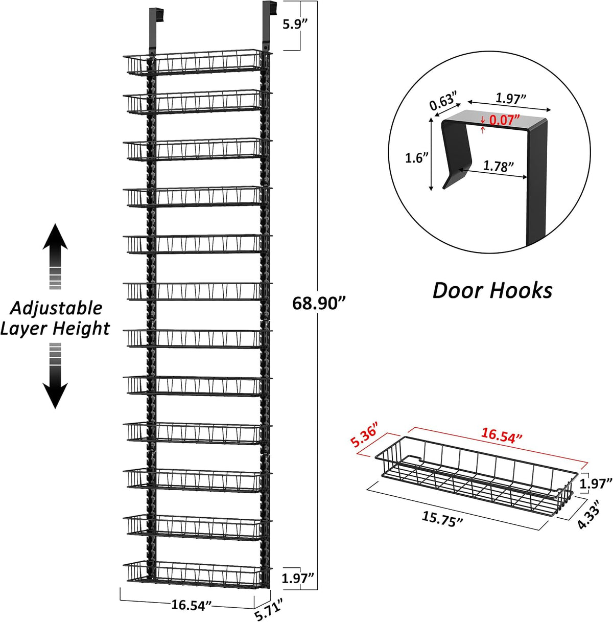 9 Tier Over Door Pantry Organizer, 2-in-1 Adjustable Spice Rack