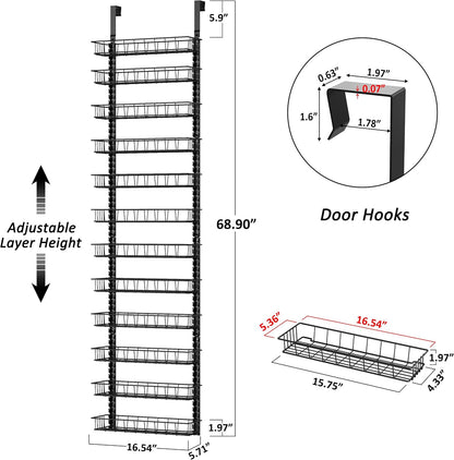 9 Tier Over Door Pantry Organizer, 2-in-1 Adjustable Spice Rack