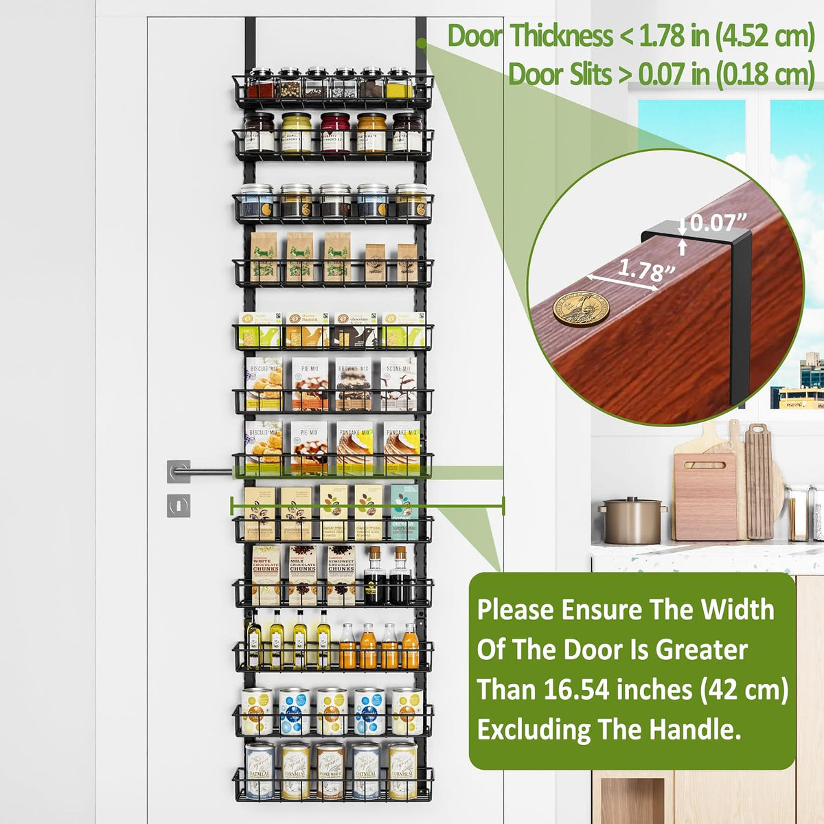 9 Tier Over Door Pantry Organizer, 2-in-1 Adjustable Spice Rack