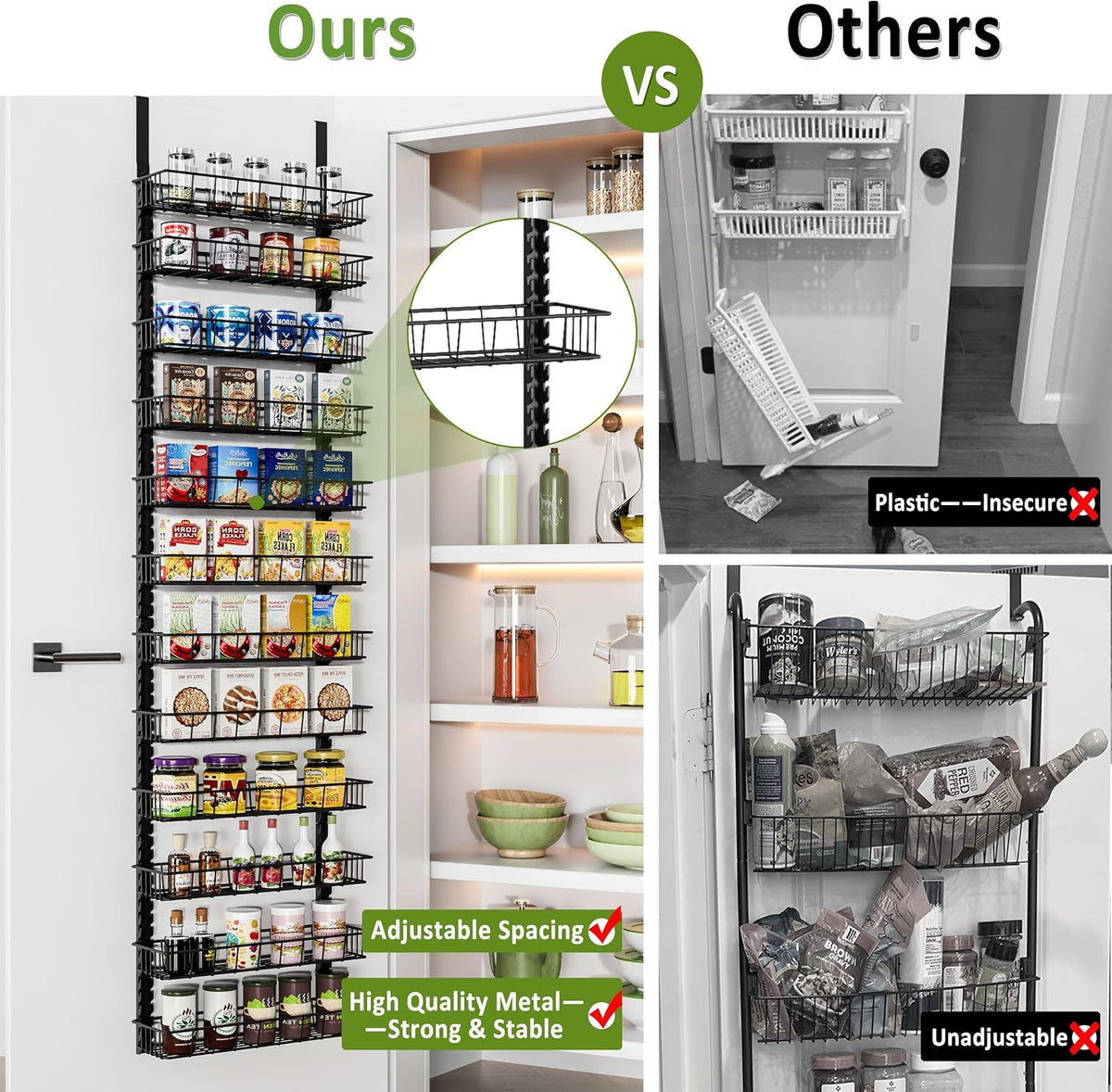 9 Tier Over Door Pantry Organizer, 2-in-1 Adjustable Spice Rack