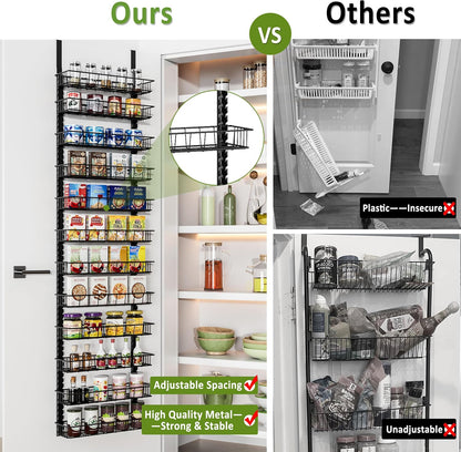 9 Tier Over Door Pantry Organizer, 2-in-1 Adjustable Spice Rack