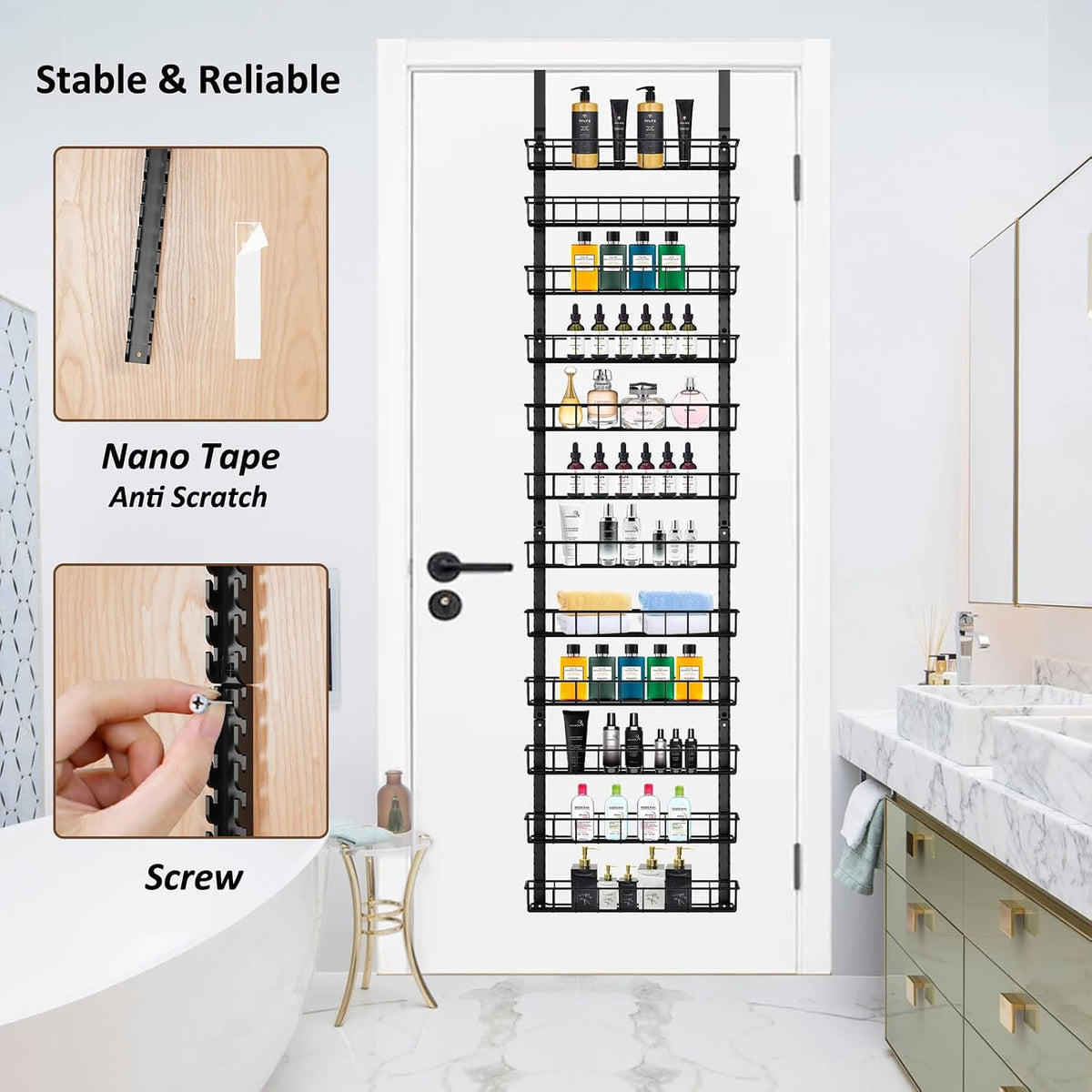 9 Tier Over Door Pantry Organizer, 2-in-1 Adjustable Spice Rack