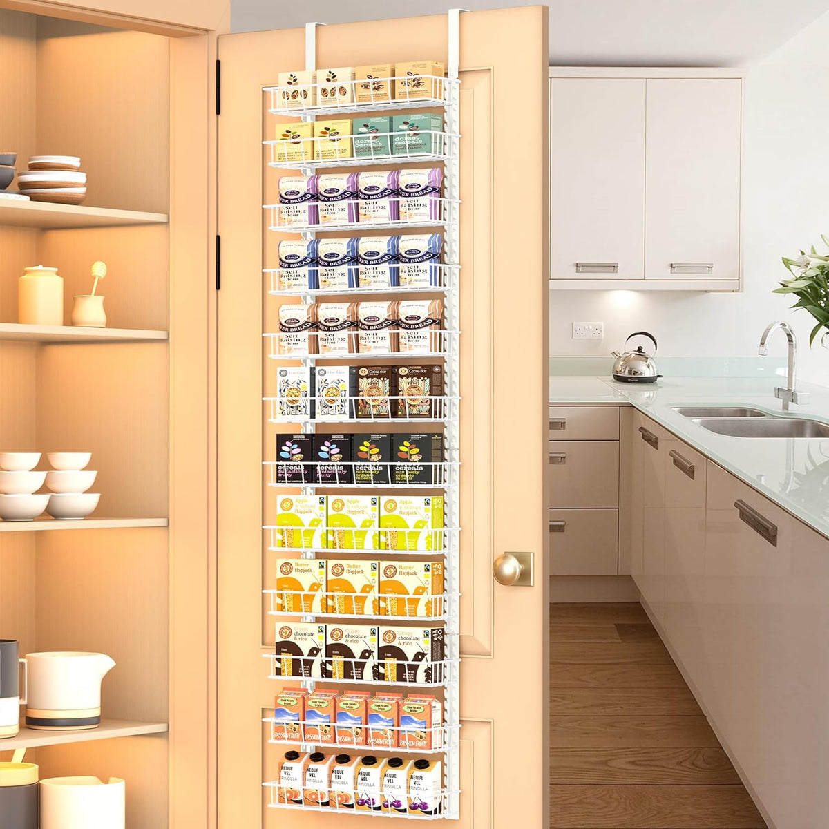 9 Tier Over Door Pantry Organizer, 2-in-1 Adjustable Spice Rack