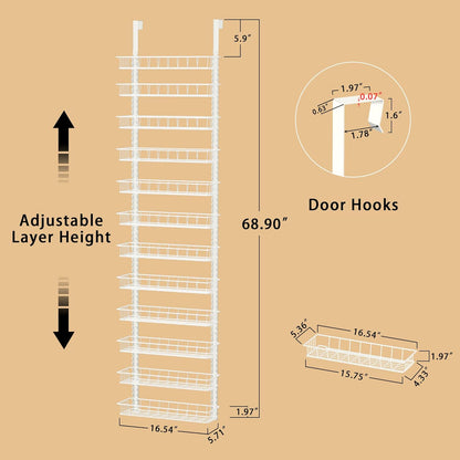 9 Tier Over Door Pantry Organizer, 2-in-1 Adjustable Spice Rack