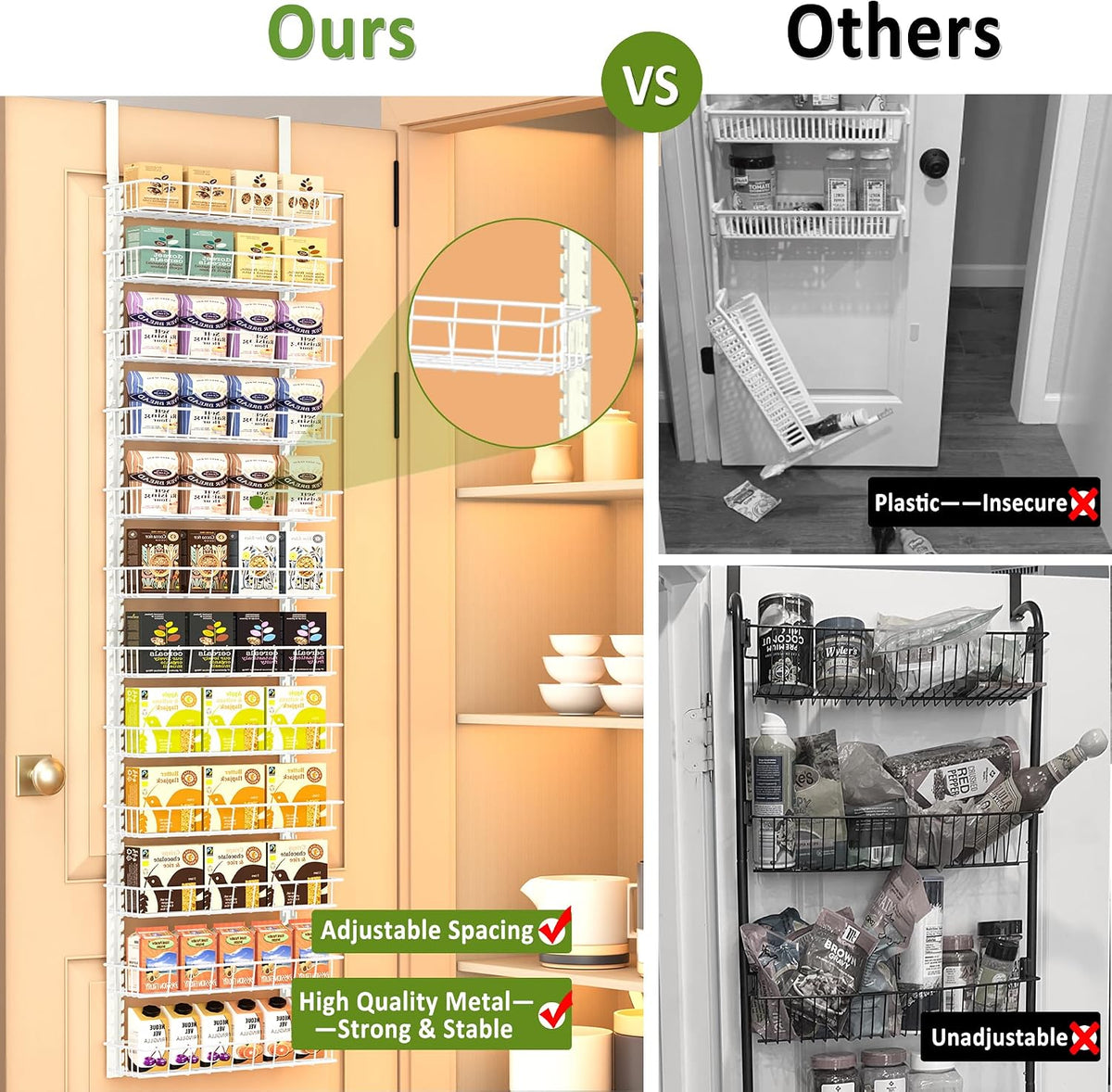 9 Tier Over Door Pantry Organizer, 2-in-1 Adjustable Spice Rack