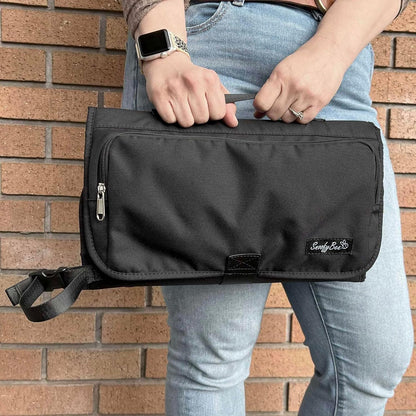 Portable Playtime Changing Pad: 3-in-1 Diaper Clutch, Changing Station, and Clean Hands Toy Barrier. Water-Resistant and Stylish, with Dual Storage Pockets. Black-2024-Improved-Version
