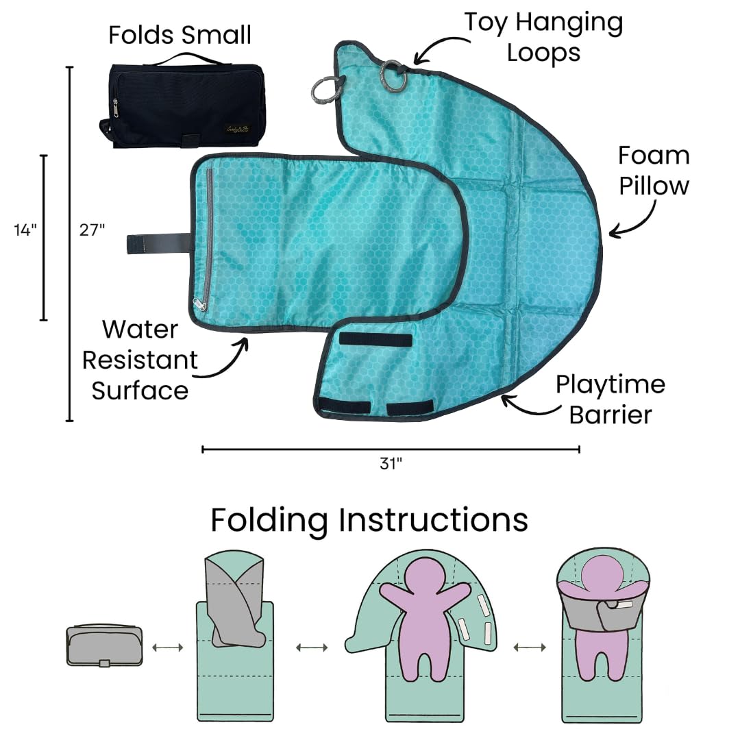 Portable Playtime Changing Pad: 3-in-1 Diaper Clutch, Changing Station, and Clean Hands Toy Barrier. Water-Resistant and Stylish, with Dual Storage Pockets. Black-2024-Improved-Version
