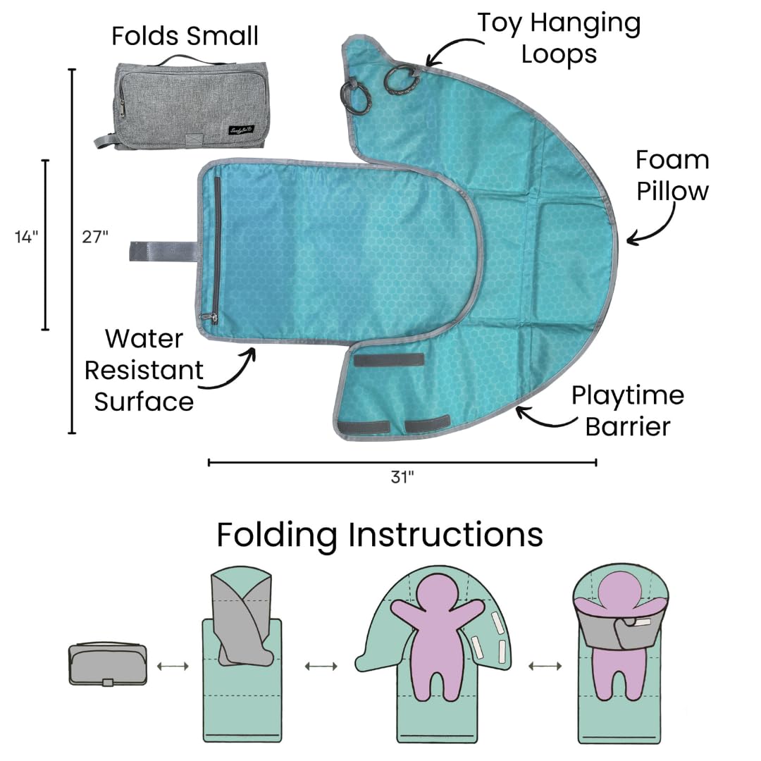 Portable Playtime Changing Pad: 3-in-1 Diaper Clutch, Changing Station, and Clean Hands Toy Barrier. Water-Resistant and Stylish, with Dual Storage Pockets. Black-2024-Improved-Version