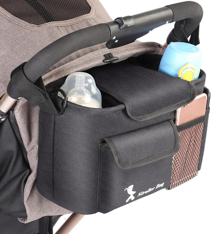 Brrnoo Stroller Organizer, Stroller Cup Holder with Detachable Shoulder Strap Cup Holder Accessory Organizer Bag Bag for Diaper Feeding Phone Toys