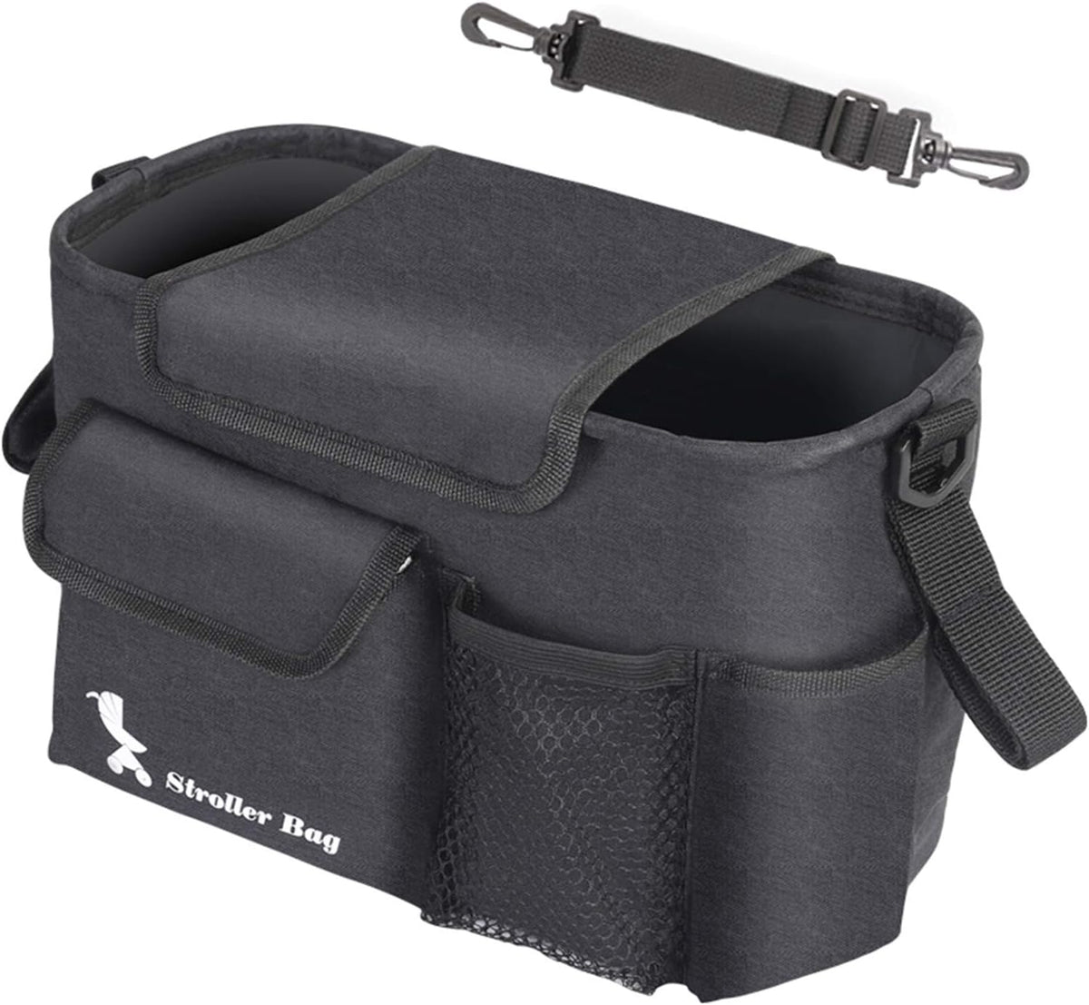 Brrnoo Stroller Organizer, Stroller Cup Holder with Detachable Shoulder Strap Cup Holder Accessory Organizer Bag Bag for Diaper Feeding Phone Toys