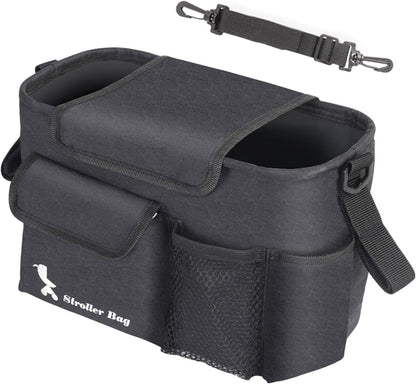 Brrnoo Stroller Organizer, Stroller Cup Holder with Detachable Shoulder Strap Cup Holder Accessory Organizer Bag Bag for Diaper Feeding Phone Toys