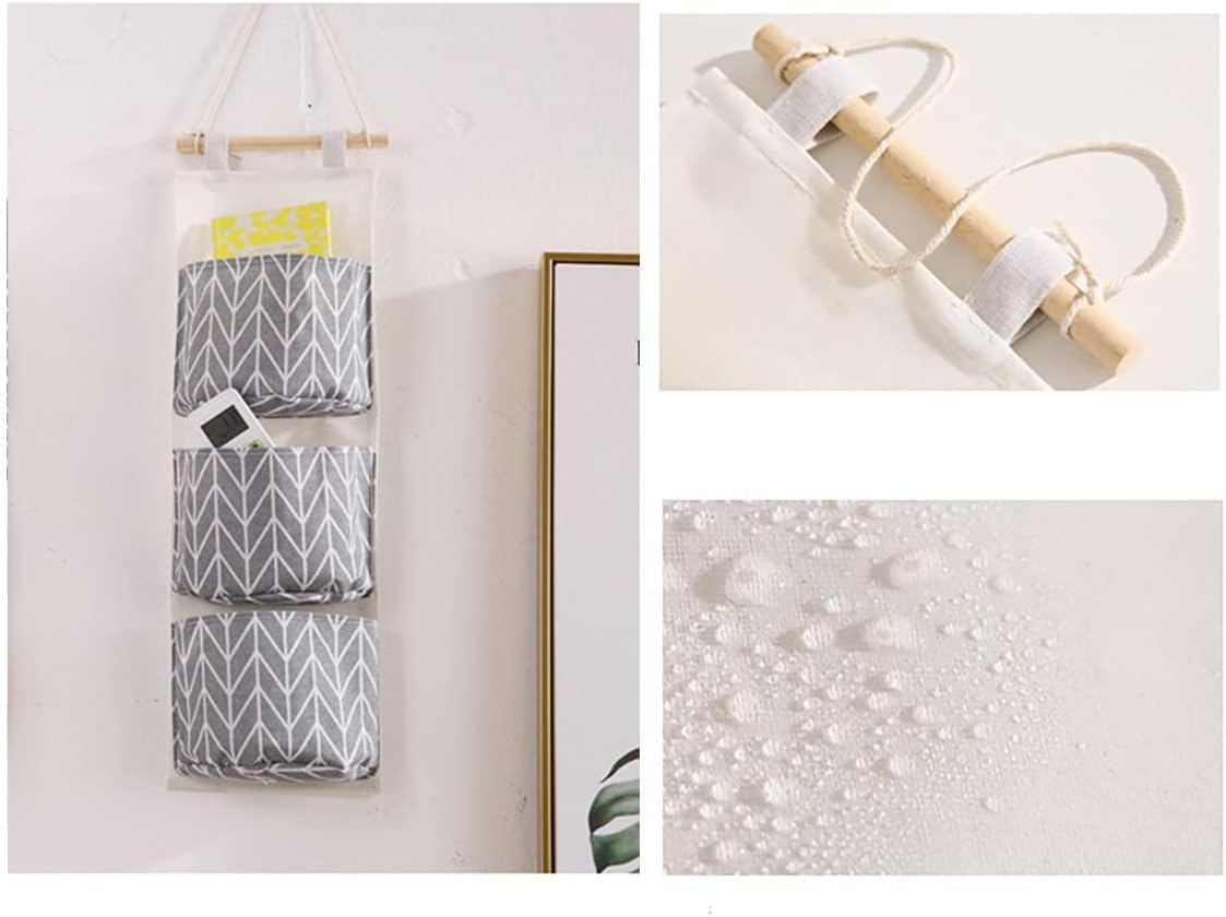 Over The Door Closet Organizer, 2 Packs Waterproof Wall Hanging Storage Bags with 3 Pockets for Kitchen Bedroom Bathroom (Grey)