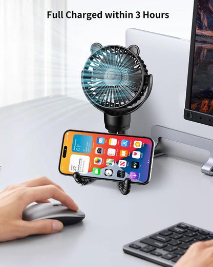 Baby Stroller Fan, Rechargeable Portable Fan with 2000 mAh Battery Operated,3 Wind Speed,360-Degree Rotation,Ultra-Low Noise Level,Safe mini fan for your baby
