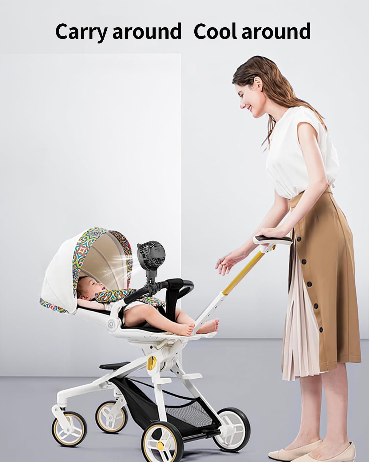 Baby Stroller Fan, Rechargeable Portable Fan with 2000 mAh Battery Operated,3 Wind Speed,360-Degree Rotation,Ultra-Low Noise Level,Safe mini fan for your baby