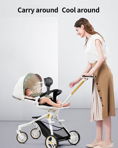 Baby Stroller Fan, Rechargeable Portable Fan with 2000 mAh Battery Operated,3 Wind Speed,360-Degree Rotation,Ultra-Low Noise Level,Safe mini fan for your baby