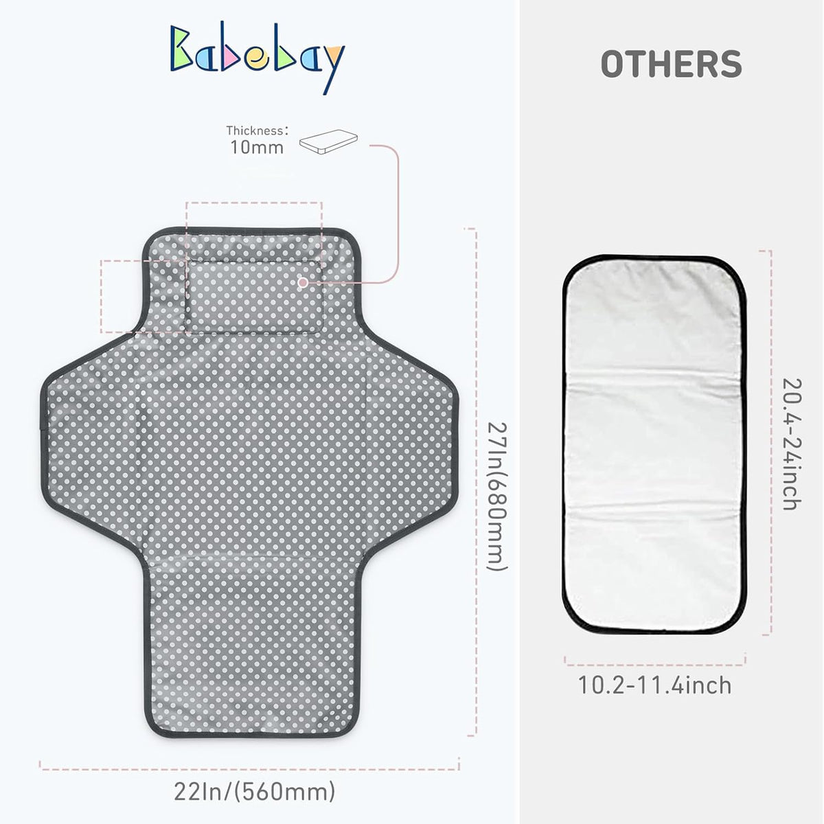 Portable Changing Pad for Baby, Waterproof Travel Changing Pads for Moms, Dads, with Built-in Pillow, Excellent Baby Shower, Registry Gifts