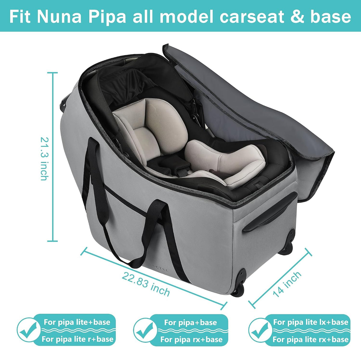 SCTEL Car Seat Travel Bag Fit All Nuna Pipa Car Seat and Base, with Wheels