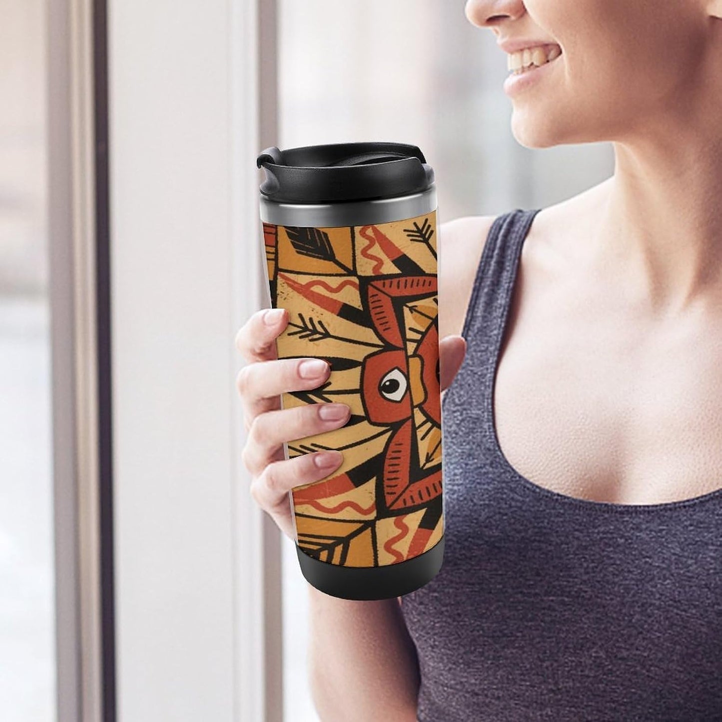13oz Insulated Travel Coffee Mug Reusable Coffee Cup Water Bottle | Boho Mandala Travel Mug with Leak Proof Lid Double Wall Stainless Steel Coffee Tumbler Personalized Gift