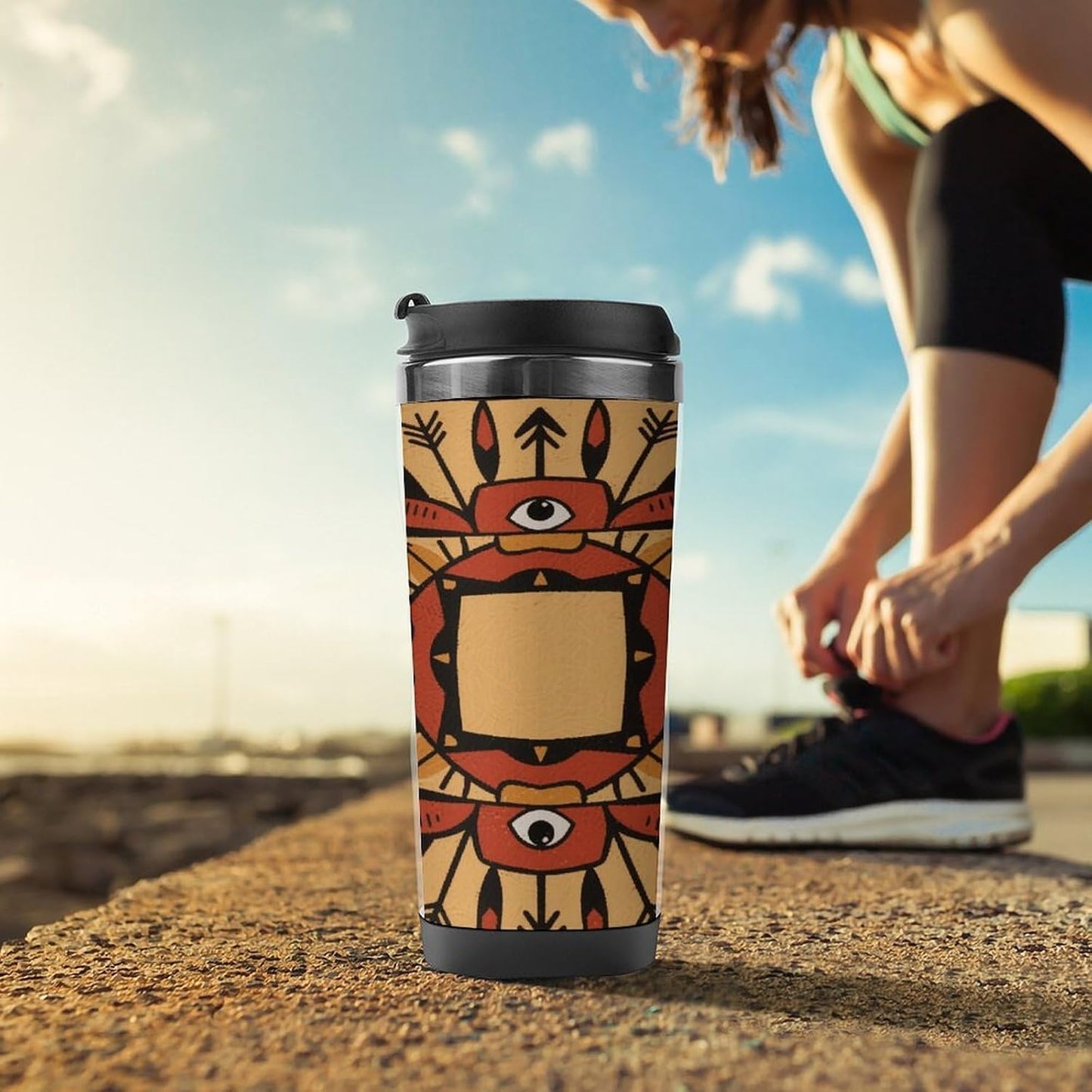 13oz Insulated Travel Coffee Mug Reusable Coffee Cup Water Bottle | Boho Mandala Travel Mug with Leak Proof Lid Double Wall Stainless Steel Coffee Tumbler Personalized Gift