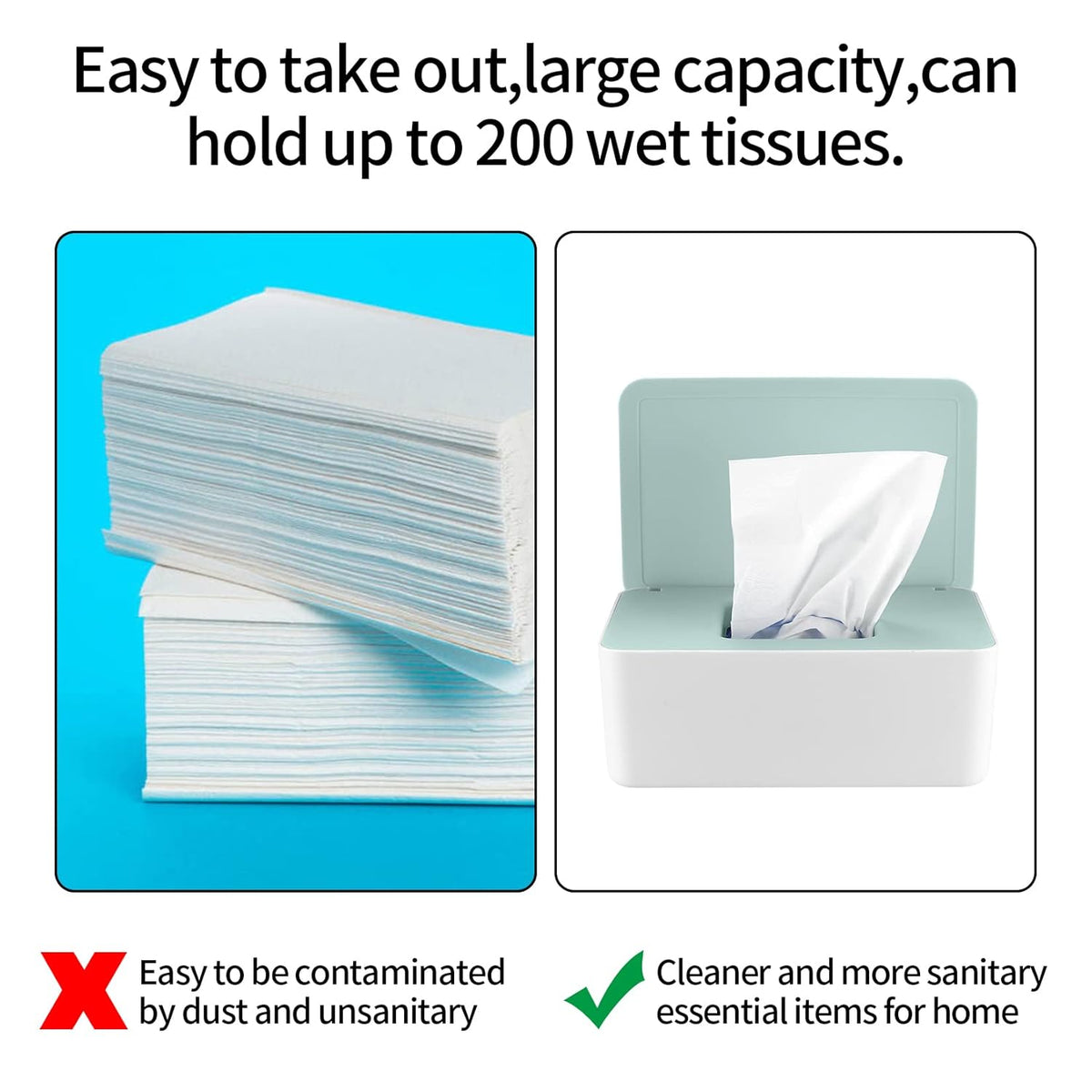 2Pcs Diaper Wipes Dispenser, Refillable Wipe Container, Keep Wipes Fresh