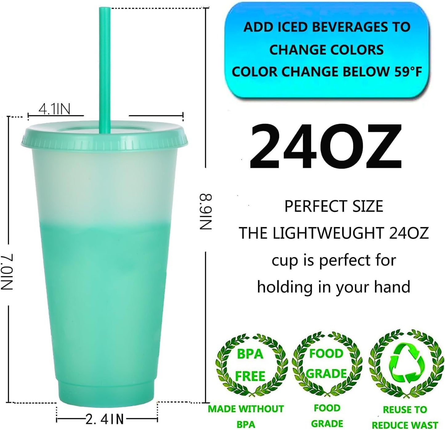 Color Changing Cups, 5 Pack 24oz Plastic Tumblers, Reusable Iced Coffee & Smoothie Cups with Lids and Straws for Parties and Travel (5 Changing, 5 Packs)